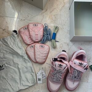 Bad Bunny Campus Adidas Pink and Gray Sneakers with Accessories